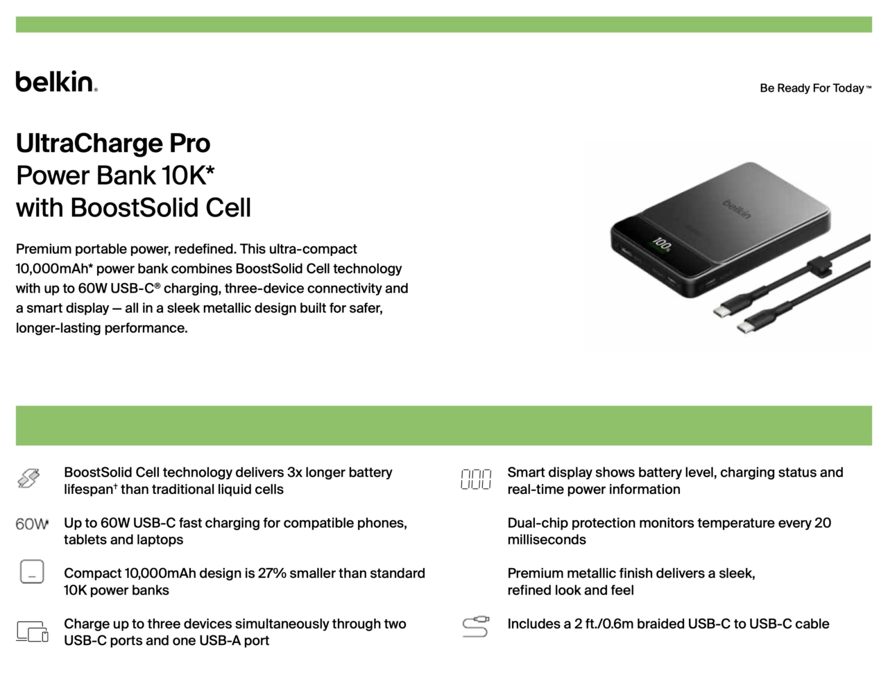 UltraCharge Pro Power Bank 10K with BoostSolid Cell and Display