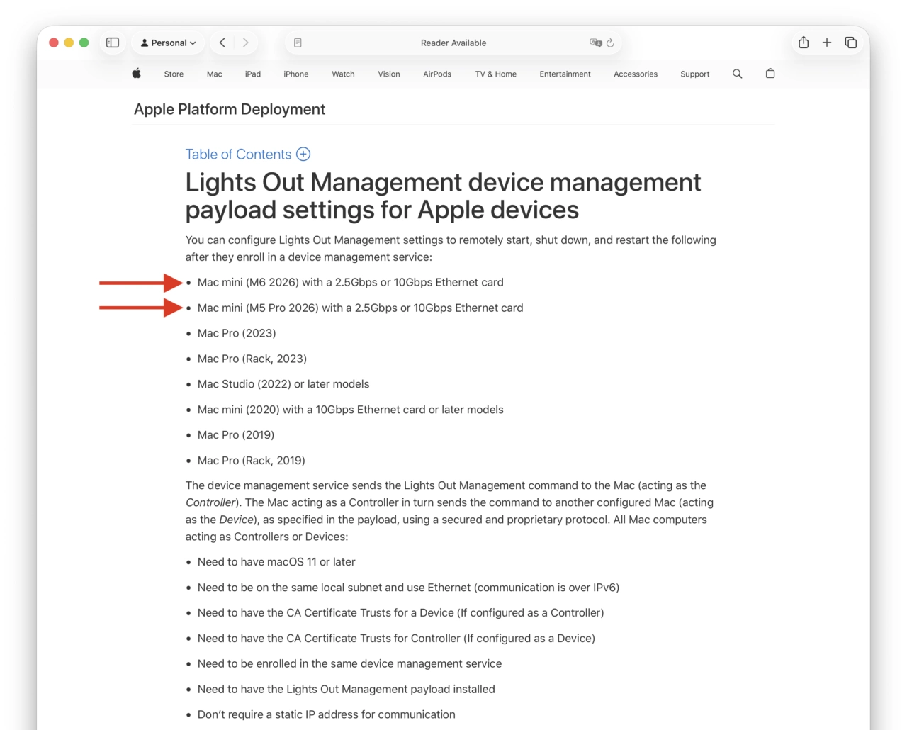 Mac mini (M6, 2026) support Lights Out Management