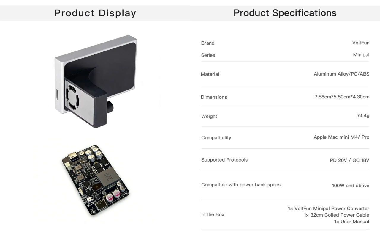 VoltFun USB-C to Mac mini Power Converter