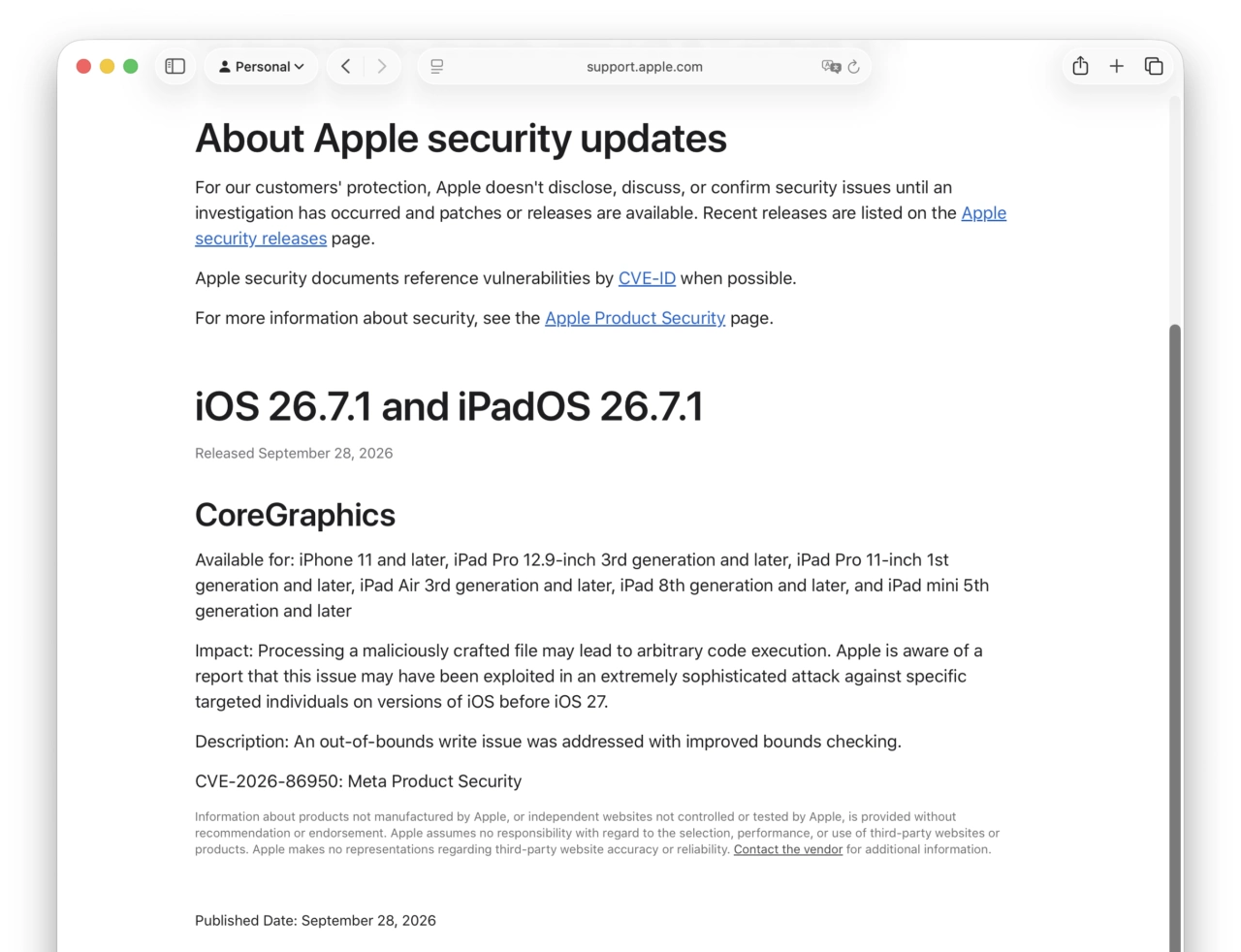 iOS 26.7.1 and iPadOS 26.7.1