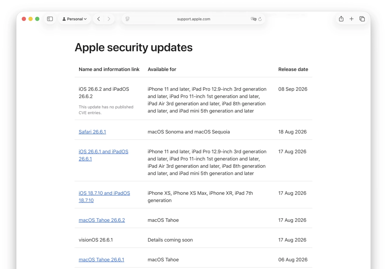 Apple security releases