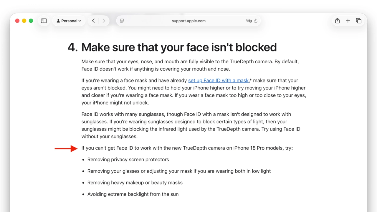 iPhone 18 ProでFace IDが機能しない時