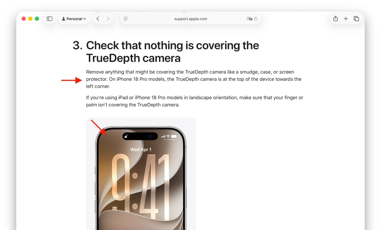 iPhone 18 ProのTrueDepthカメラの位置