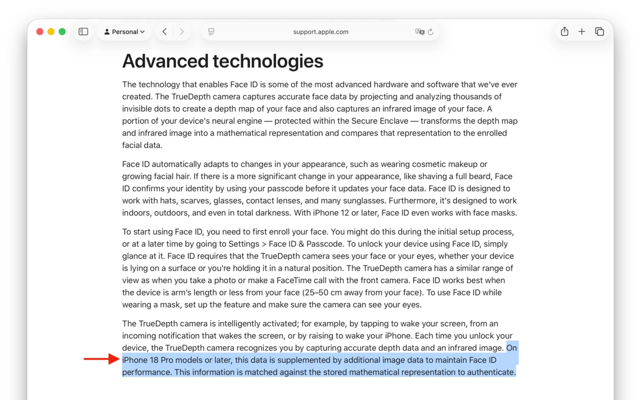 About Face ID advanced technology
