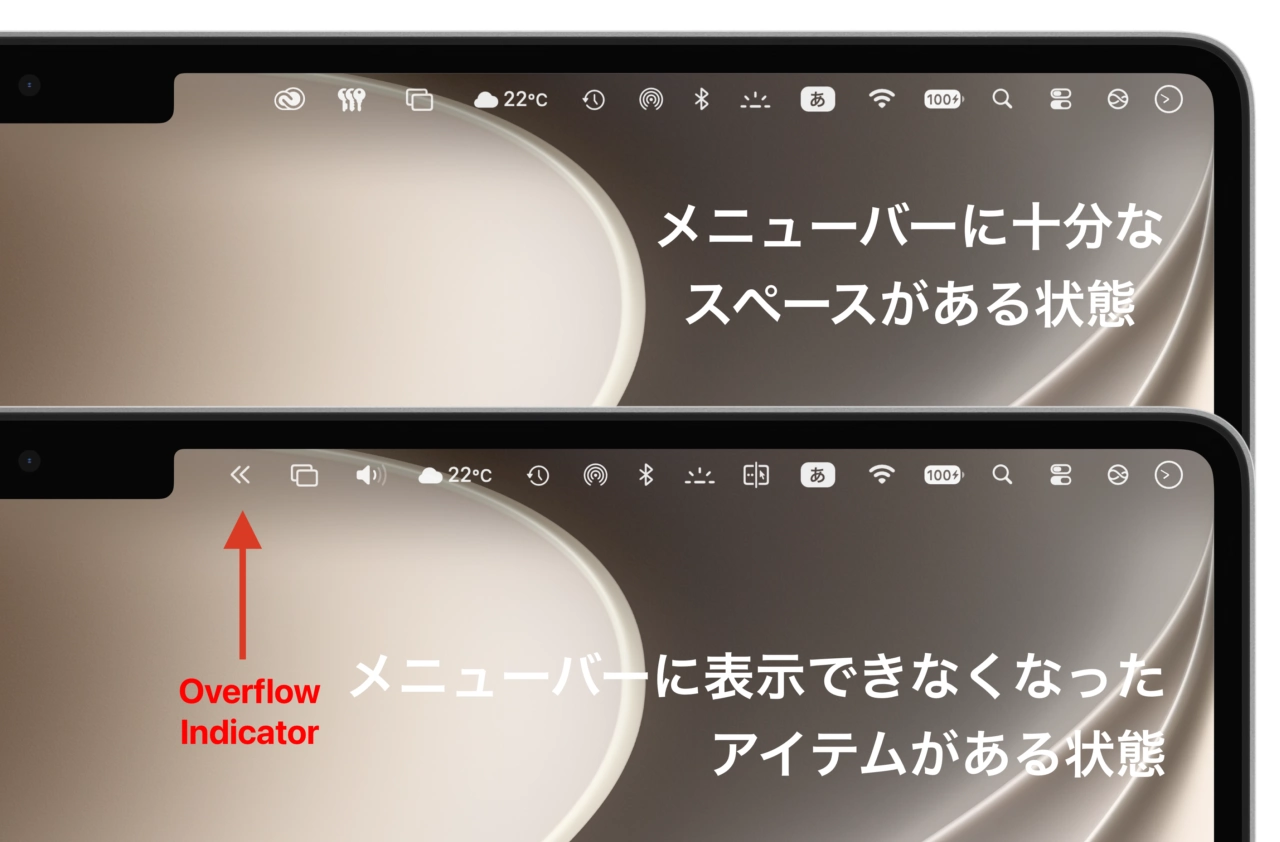 macOS 27 Golden GateのOverflow Indicator
