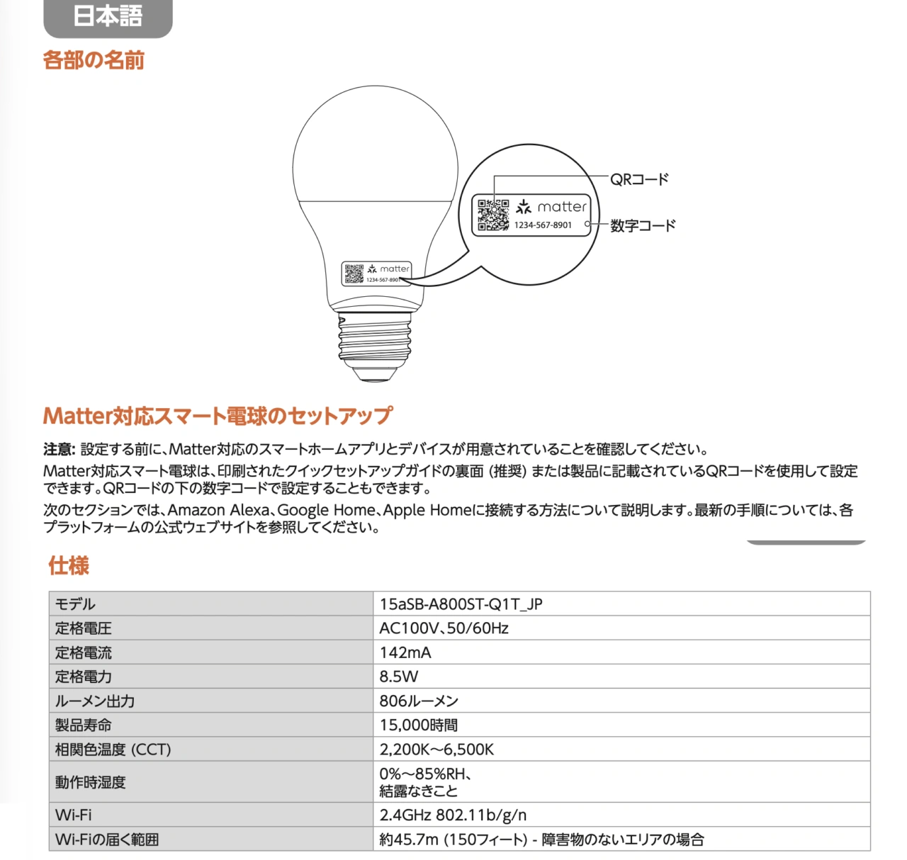AmazonベーシックスマートLED電球 A19 のマニュアルより