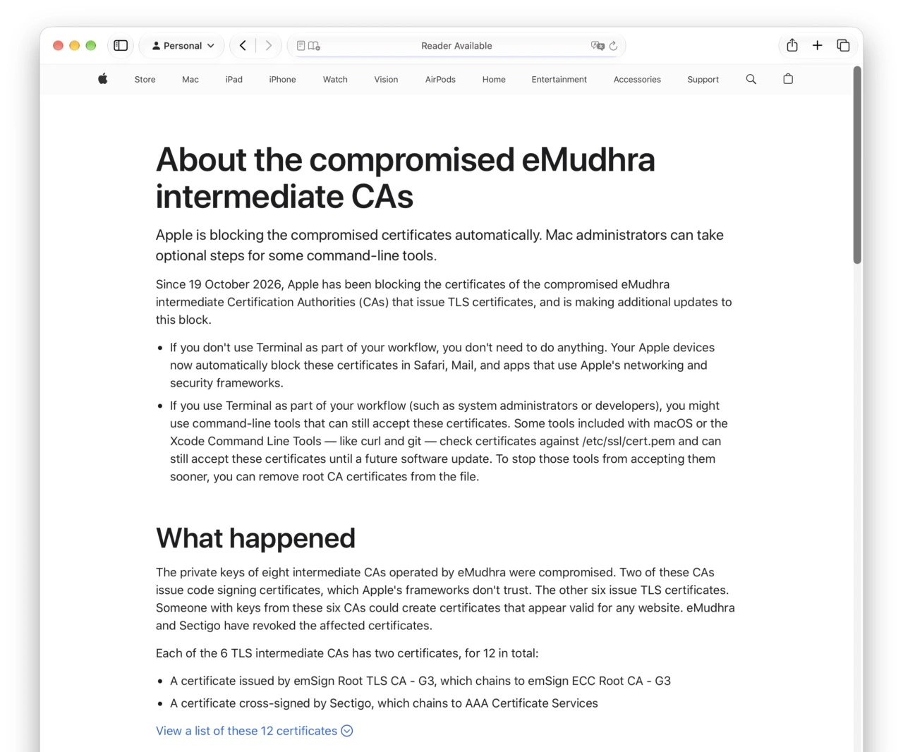 About the compromised eMudhra intermediate CAs
