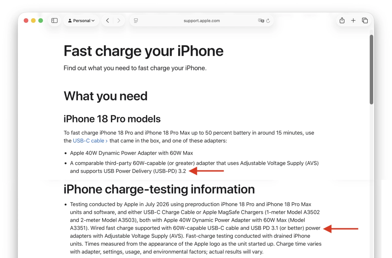iPhone 18 Proのより高速な有線充電