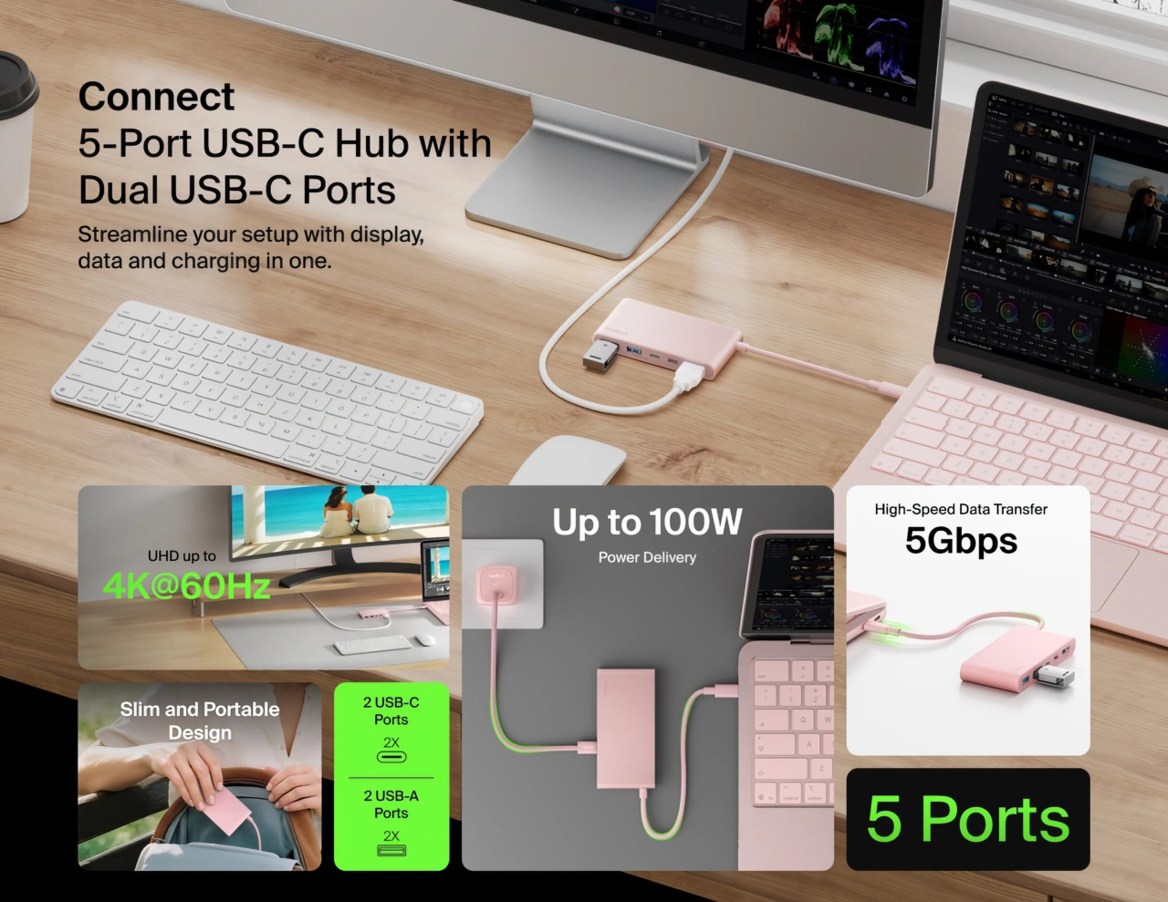 Belkin Connect 5-Port USB-C Hub with Dual USB-C Ports for MacBook Neo