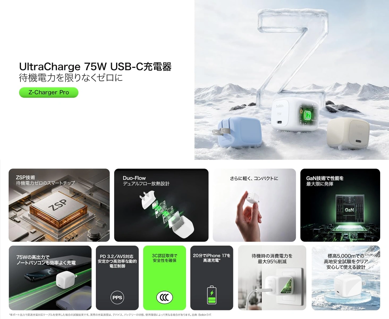 Belkin UltraCharge 75W GaN 充電器 ZSP
