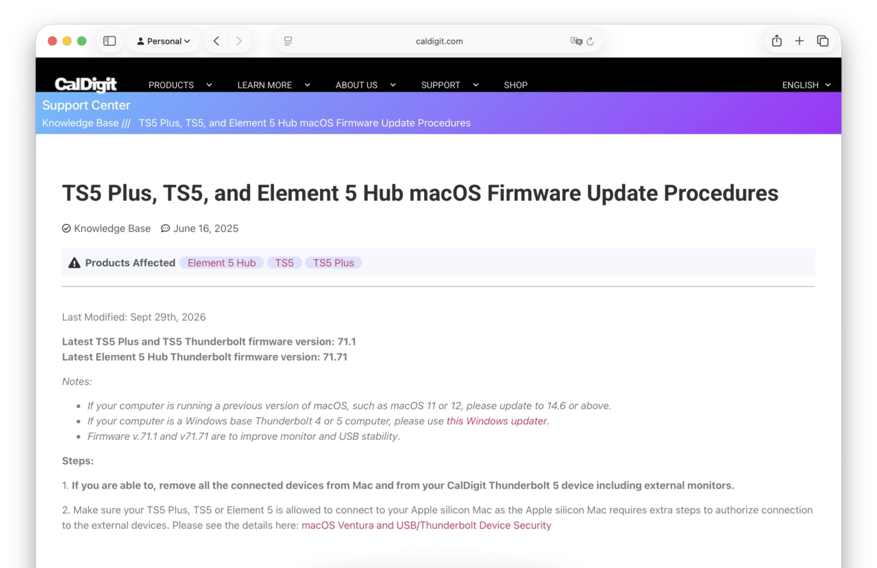 TS5 Plus, TS5, and Element 5 Hub macOS Firmware Update Procedures