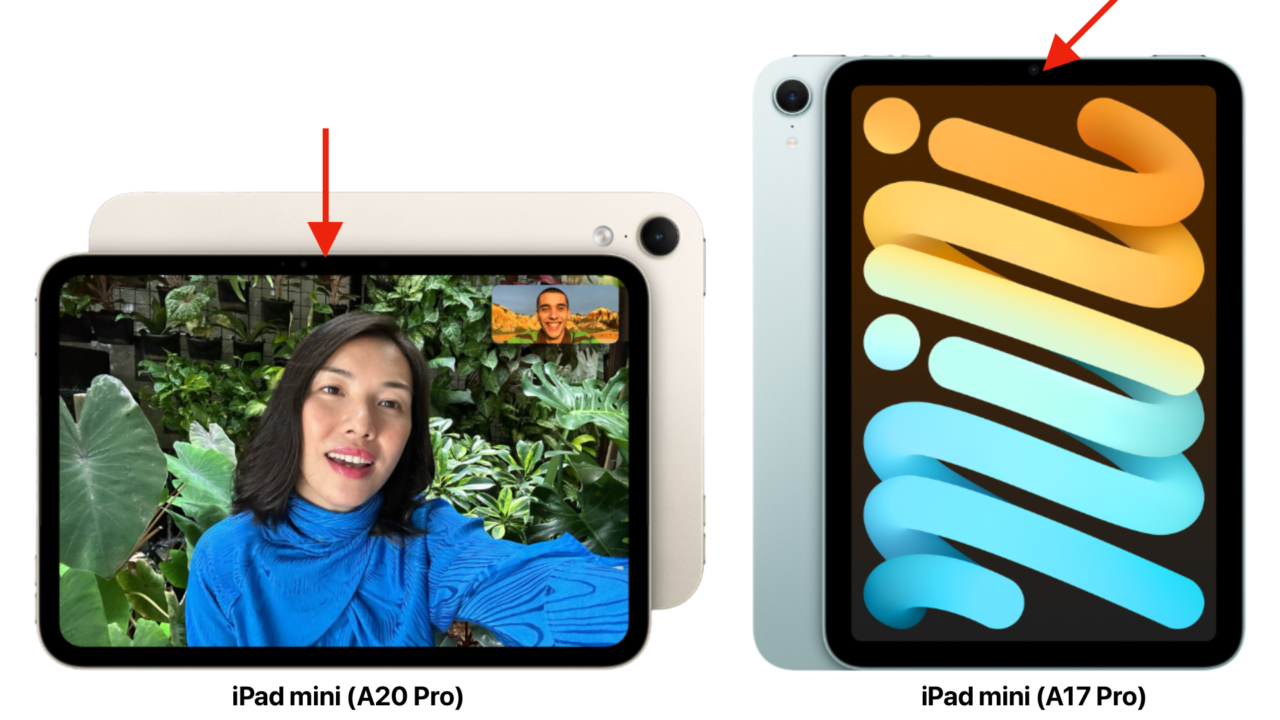 iPad mini (A20 Pro)とiPad mini (A17 Pro)のカメラ配置