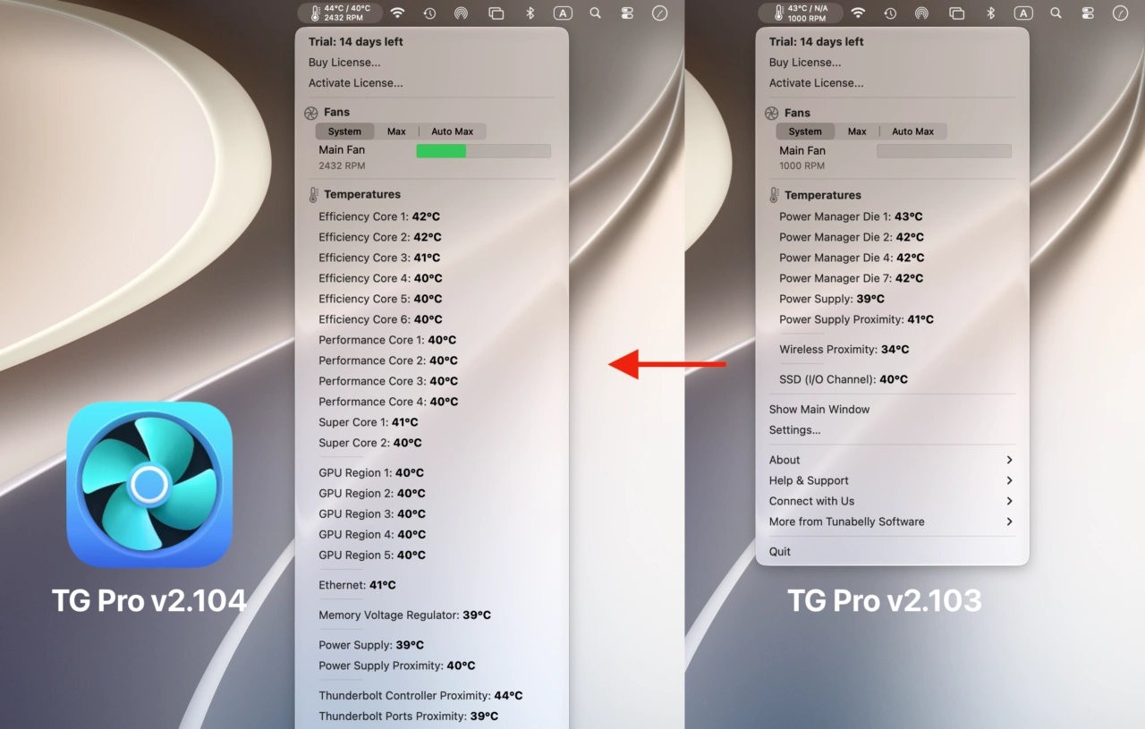 Mac mini (M6)でのTG Pro v2.103とv2.104
