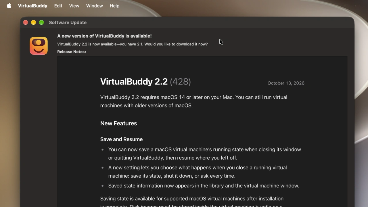 VirtualBuddy support macOS 27 Golden Gate AVF