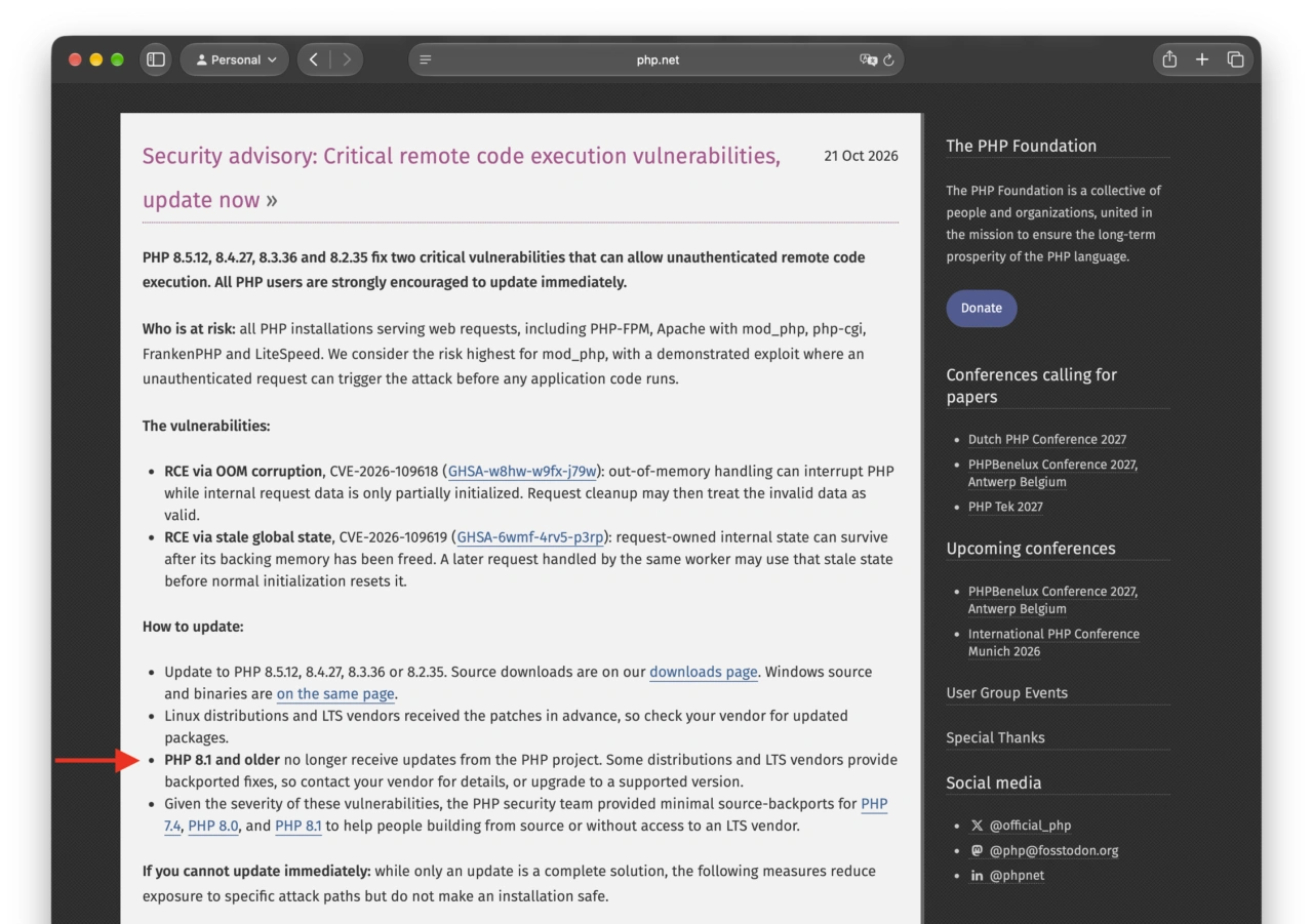 Security advisory: Critical remote code execution vulnerabilities, update now