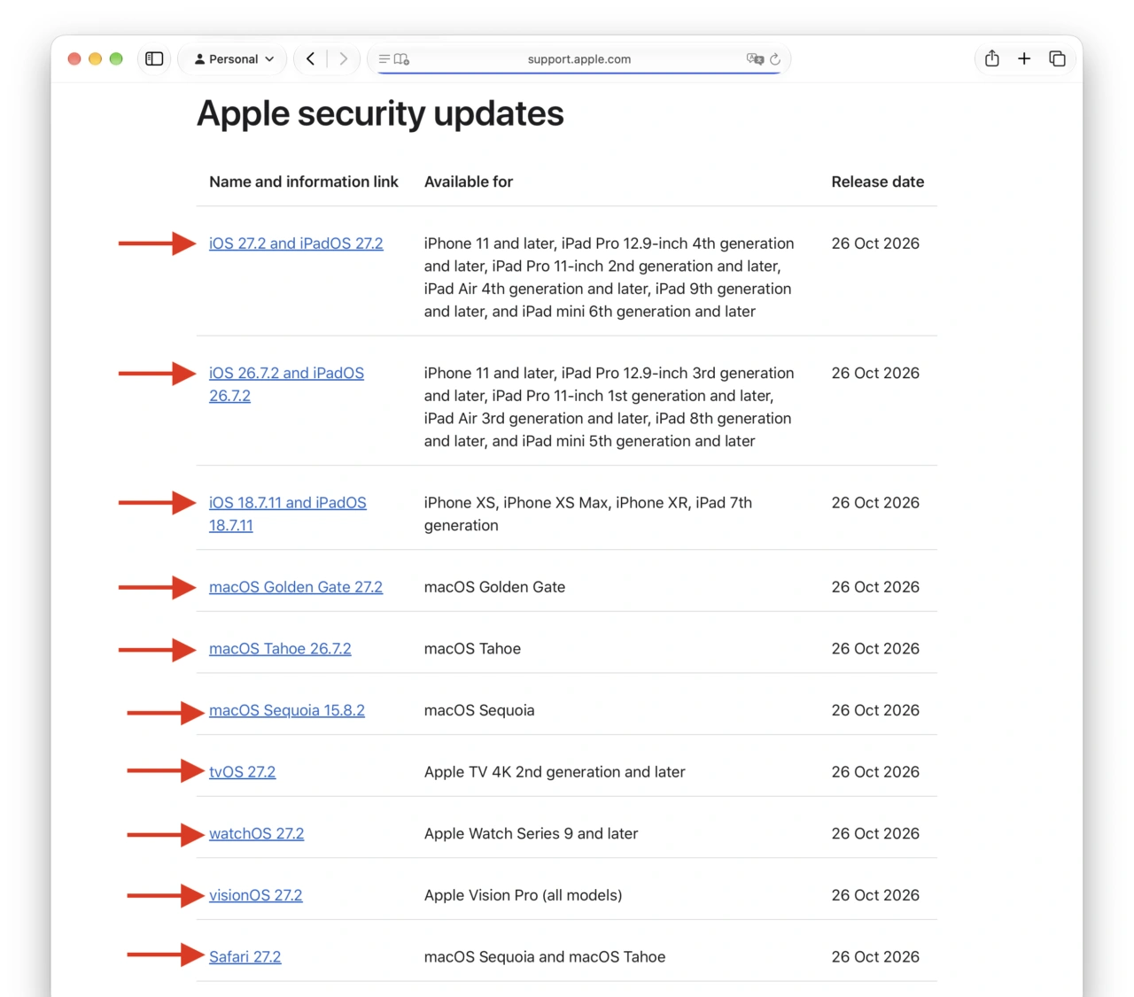 About the security content of macOS Golden Gate 27.2