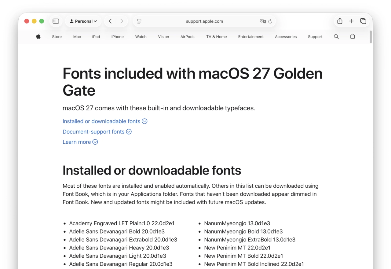 macOS 27 Golden Gate fonts update